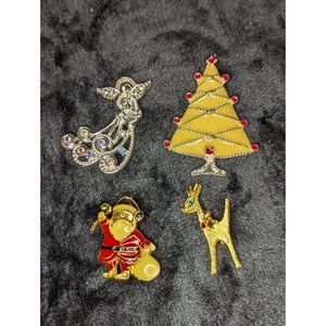 Christmas Pin Brooch Extravaganza Lot Vintage Santa, Tree, Reindeer, Angel Rhine